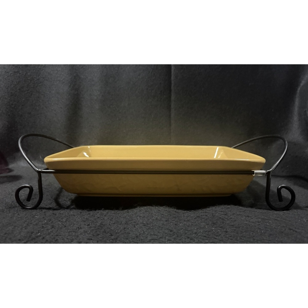 Signature Housewares Mustard Rectangular Oven Safe Baking Dish & Metal Stand
